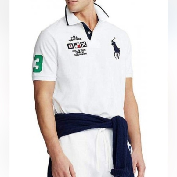 Polo Ralph Lauren Vintage Italia Flag #2 Big Pony Sz XLT White Collared Polo - Picture 1 of 9
